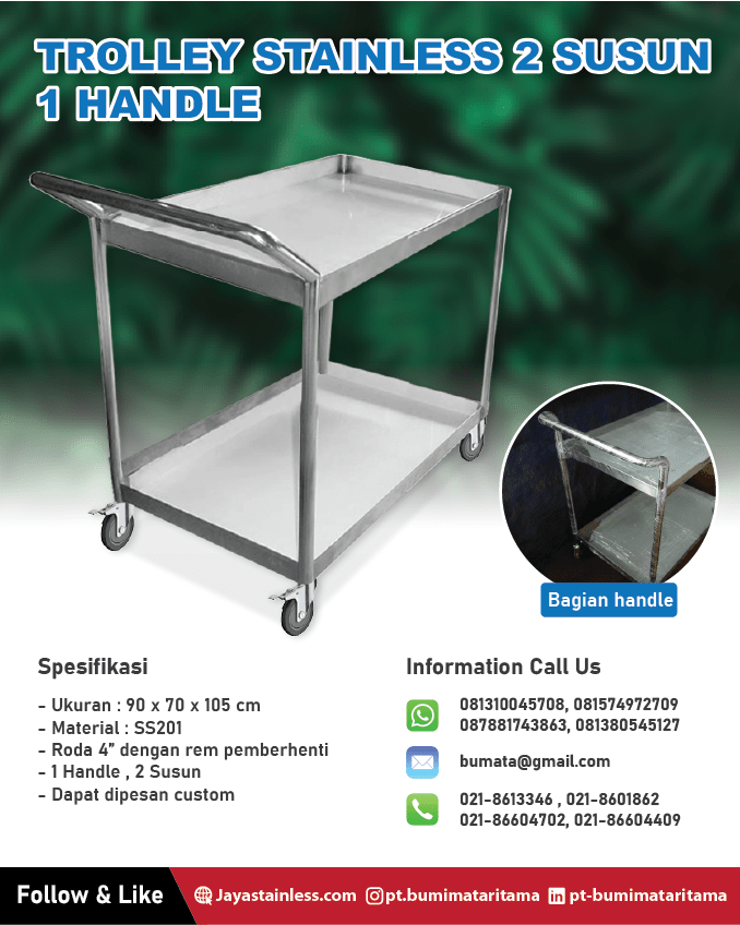 Trolley stainless 2 susun 1 handle