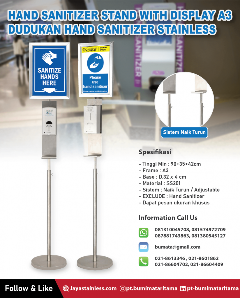 Dudukan Hand Sanitizer Stainless – Hand sanitizer stand with display A3