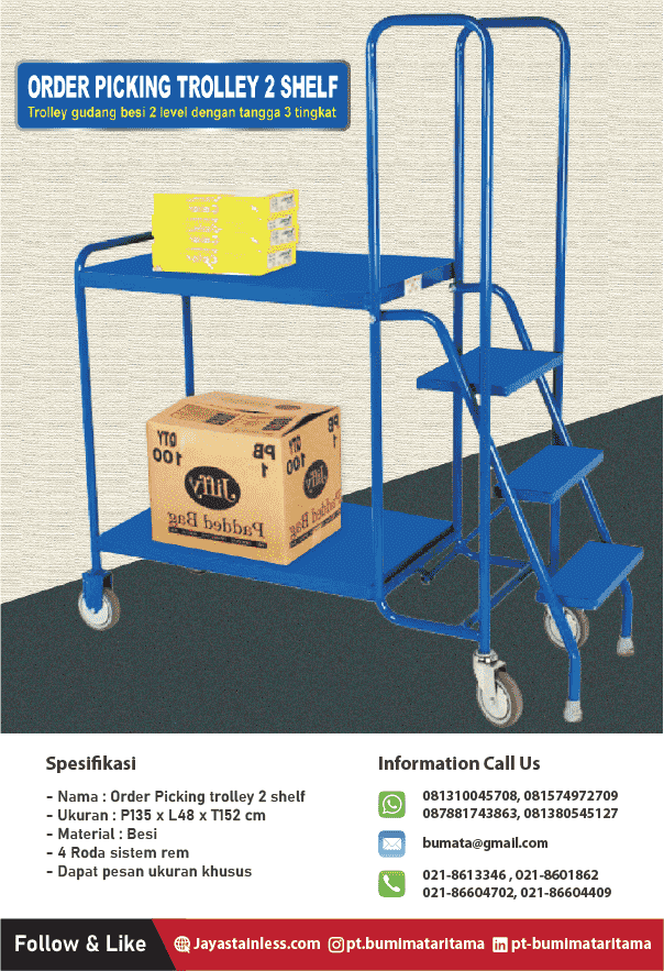 Order picking trolley with step (trolley gudang)